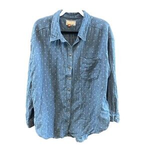 Anthropologie Pilcro Dobby Blue Print Button Down Shirt L 100% Cotton